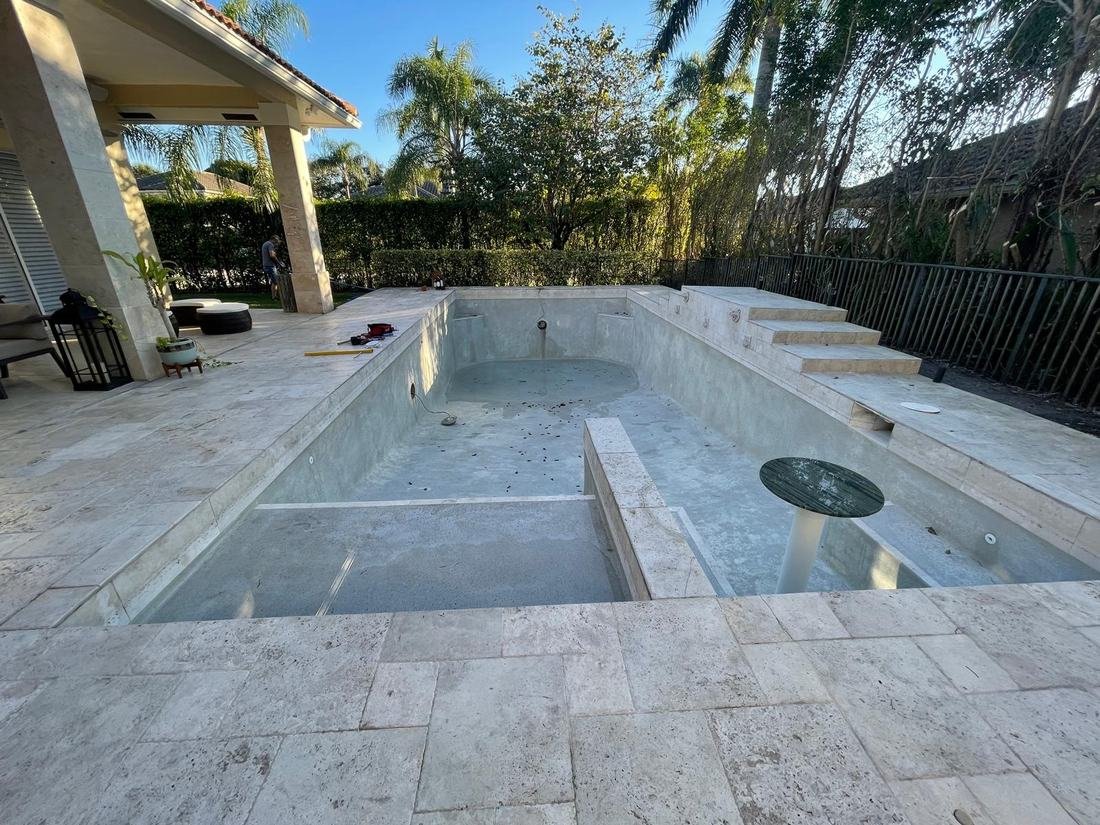 Finished pool shell, empty, ready to fill